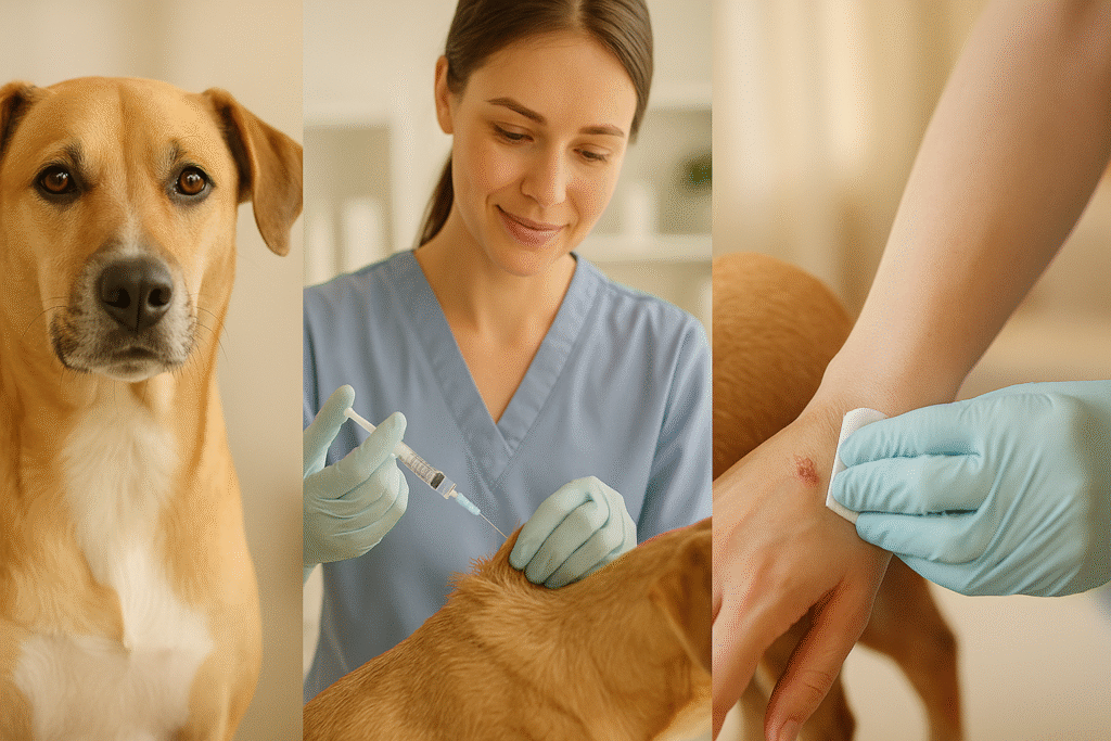 on‑time boosters, record keeping, wound cleaning, community vaccination