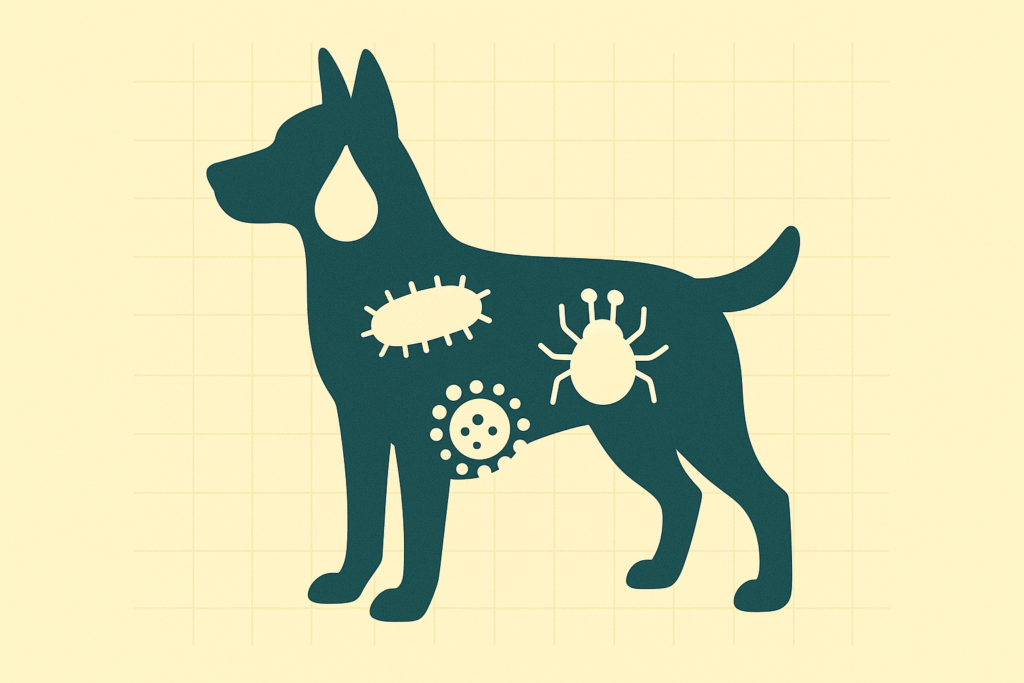 Visualization of the most common bacterial, viral, parasitic, and fungal infections passed from dogs to humans.